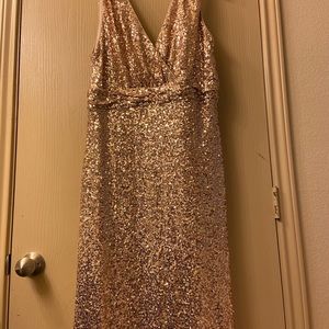 Belle Badgley Mischka Long Rose Gold Sequin Dress